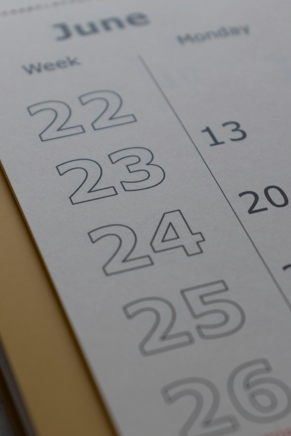 Closeup calendar/planner for the month of June