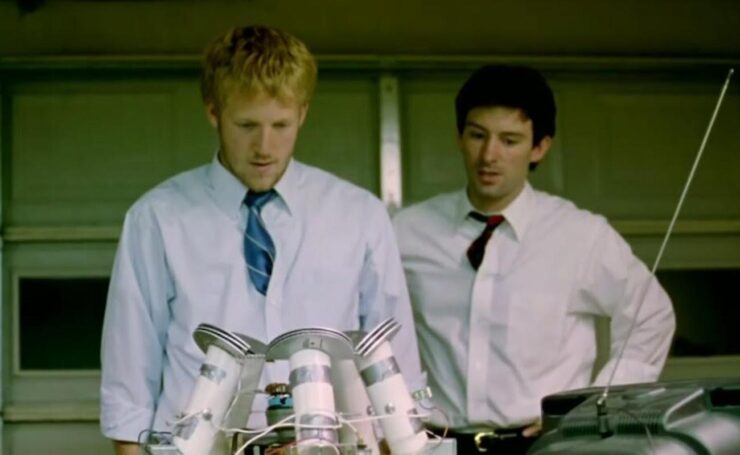 David Sullivan and Shane Carruth in Primer