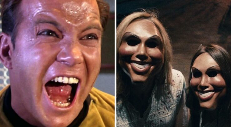Captain Kirk from Star Trek and a still from The Purge